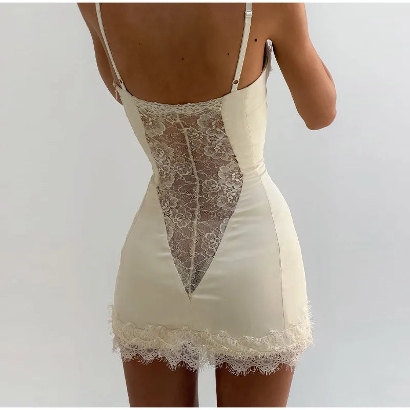 Sexy Lace Strap Casual Dress For Women V Neck Sleeveless Slim A Line Mini Summer Dresses Lady New High Street Party Robe 2026