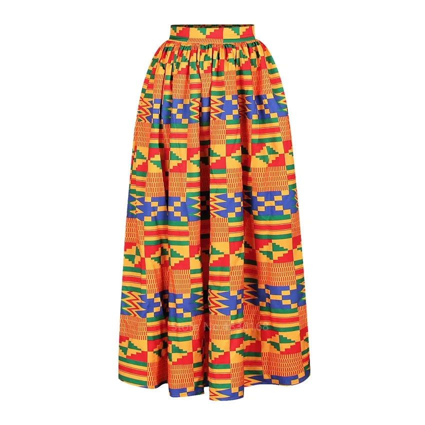 Fashion African National Women Two Piece Set Sexy Slash-neck Long Sleeve Tops +High Slit Maxi Skirt Summer Casual Ladies Suit