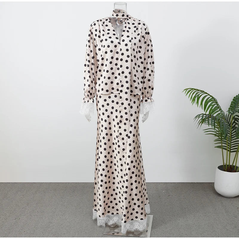 Polka Dot Polka Dot Skirt 2 Piece Set Women Elegant Scarf  Long Sleeve Shirts Suit Spring Lady Fashion Commucate Outwear 2026