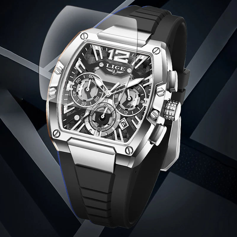 LIGE Fashion Simple Man Watch Casual Sports Military Waterproof Silicone Strap Luminous Quartz Watches for Men Chronograph Gifts