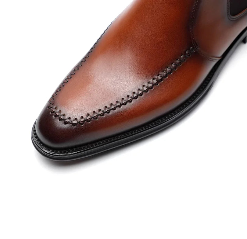 New men's Chelsea boots, youth British pointed leather shoes, vintage sleeve cowhide men's short boots.