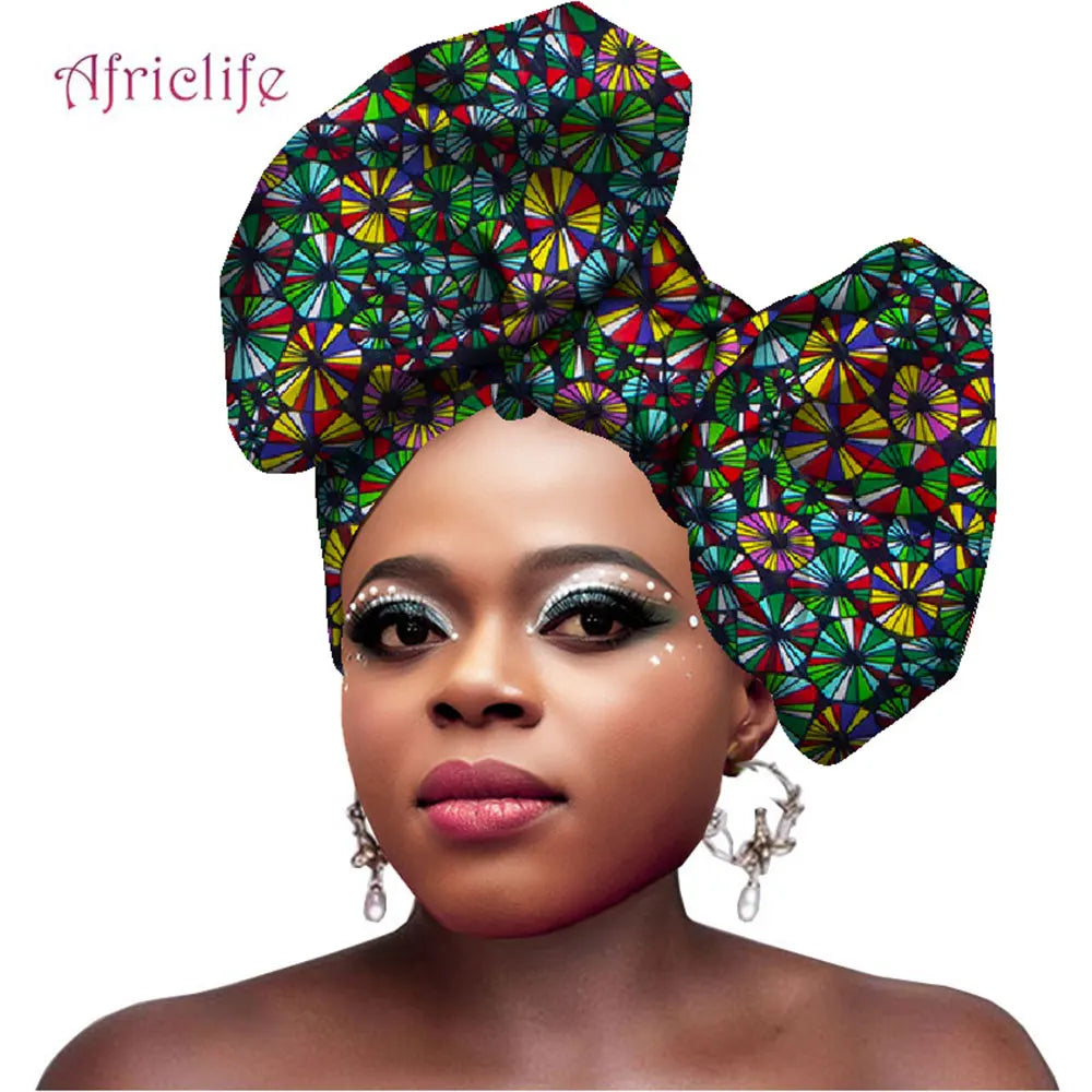 African Turbans for Women Head Wax Print Cotton Fashion Headband Multicolor Printed Head Scarf Traditional Head Ornament Wyb431