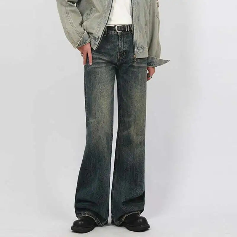 IEFB New Spring Men's Micro Flared Jeans Korean Straight Leg Design Solid Color High Street Fashion Male Denim Pants 9W1407
