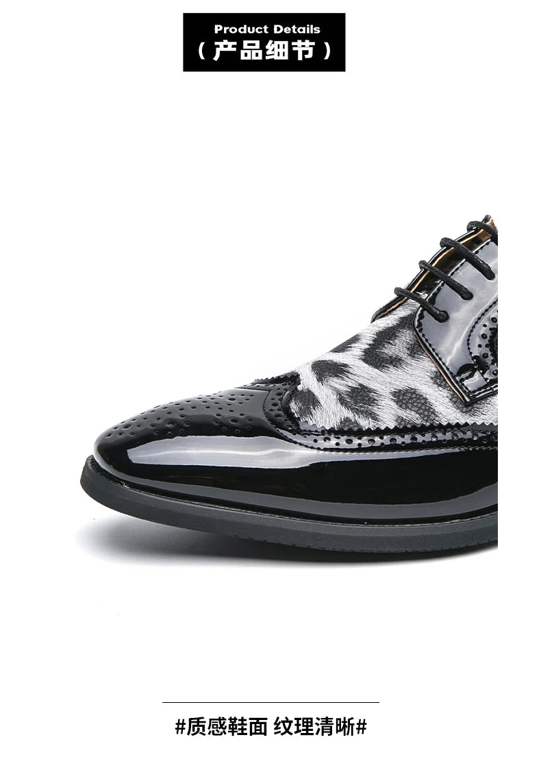 2025 Fashion Leopard Dress Shoes Man Pointed-Toe Lace-up Luxury Man Comfortable Leather Shoes For Men Plus Size 48 Oxford shoes