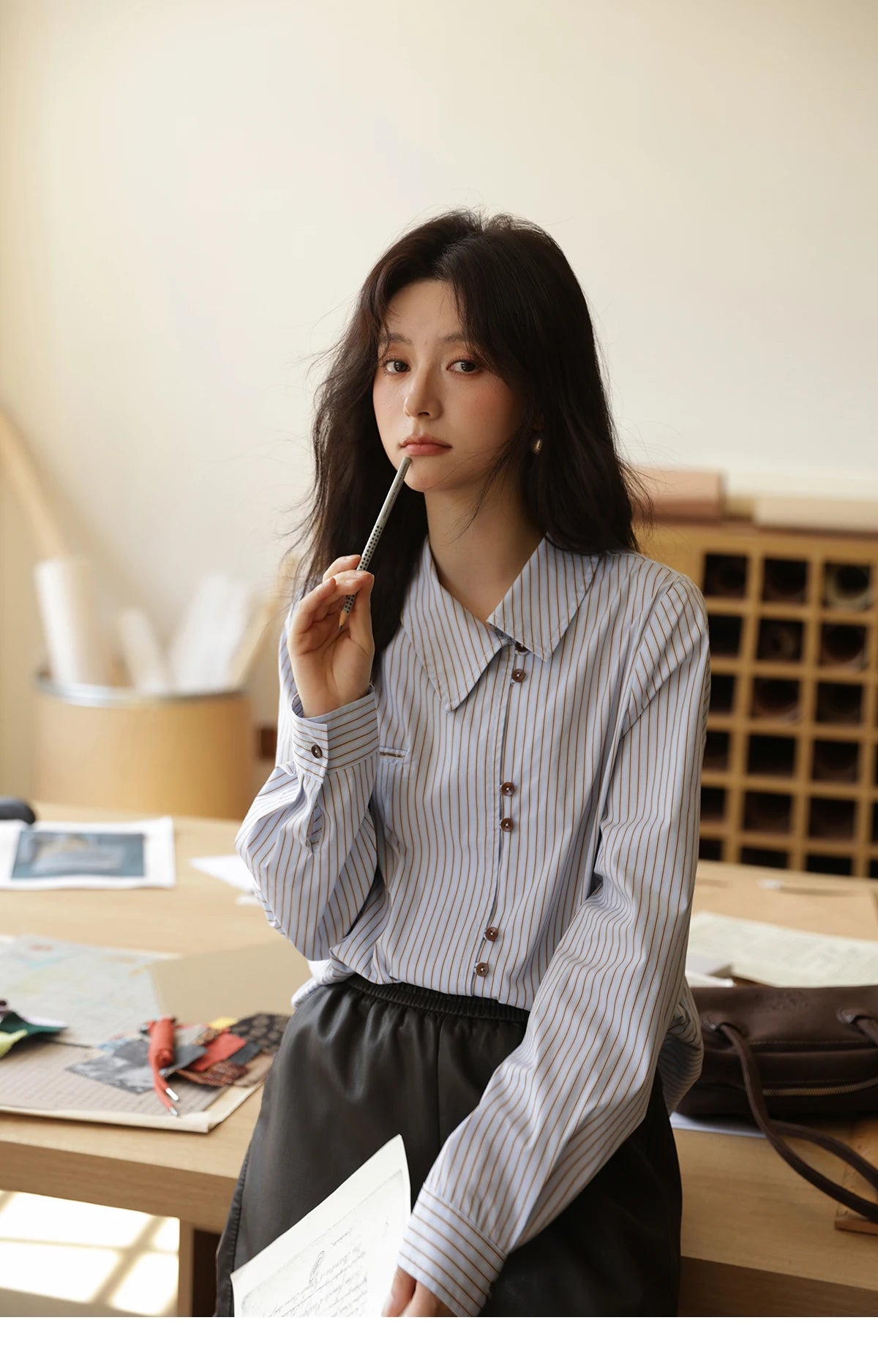 MISHOW Women's Striped Asymmetric Shirt 2025 Autumn New Arrival Vintage Loose Long Sleeve Tops Commuter Woman Clothes MXE42C2375 BAZAARHUBO