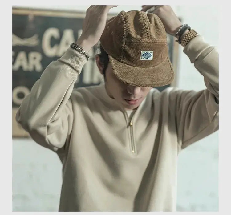 Non Stock 5 Panel Corduroy Hat with Snap Closure Baseball Cap Hip Hop Biker Board Cap BAZAARHUBO