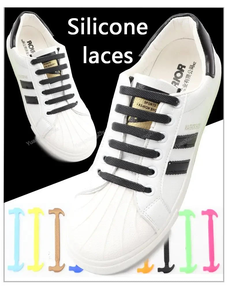 12Pcs Stretch Silicone Shoelaces No Tie Shoe laces Elastic Laces Sneakers Kids Adult Rubber Shoelace One Size Fits All Shoes