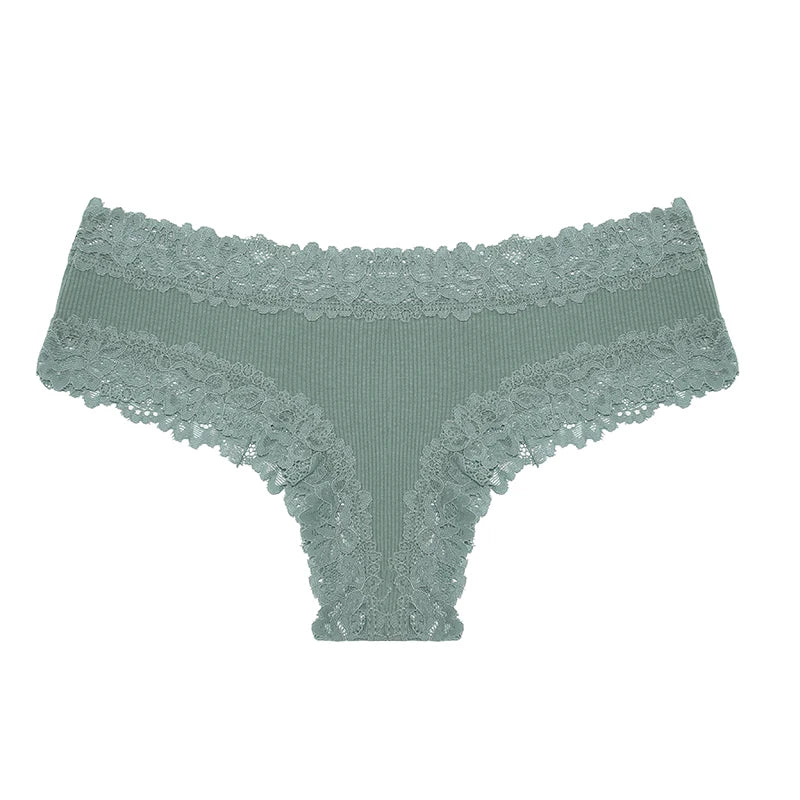 Lace Seamless Brazilian Panties Ribbed Cotton Low Waist Women's Panties Breathable Girls Underwear Plus Size Lingerie S-XL