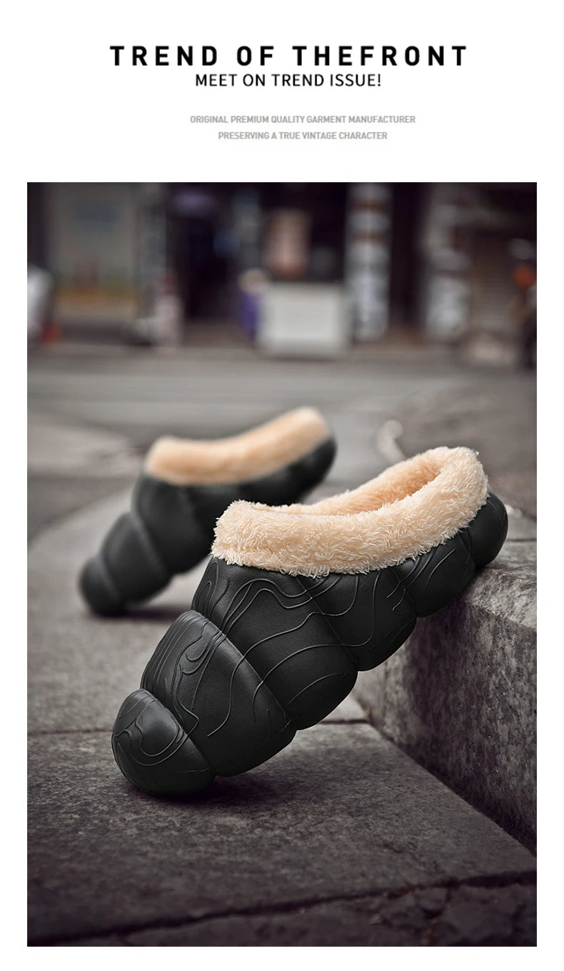 STRONGSHEN Men Women Warm Slippers EVA Slip on Shoes Walking Shoes Winter Fur Half Slipper Soft Household Sandals Zapatos Hombre