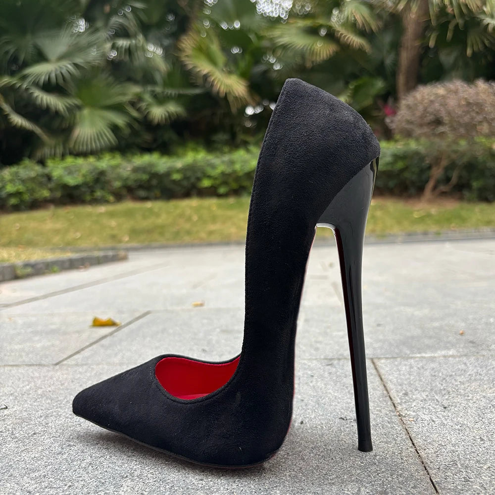 2026 Newly Black 16cm Ultra High Heels SEXY Suede Woman Pumps Slip on Pointed toe Flock Photograph T-stage Show Unisex Shoes
