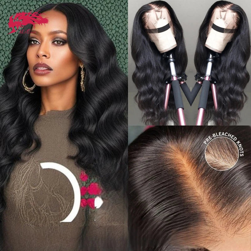 Ali Queen 6X6/7X7 HD Body Wave Lace Frontal Wig Transparent 13X4&13X6 Front Indina Virgin Human Hair 180 Density