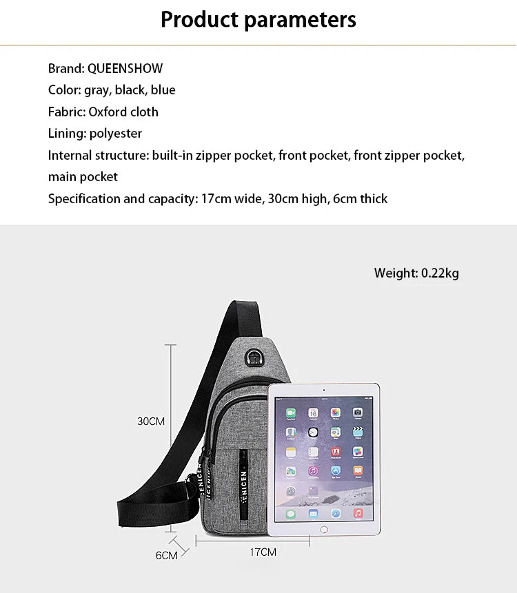 Travel Men's Handbags USB Chest Bag Designer Messenger Crossbody Bags Water-Proof Shoulder Bag Diagonal Package Sports Back Pack