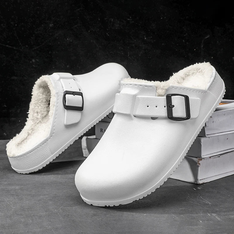 Winter Men Slippers Keep Warm Men Cotton Shoes with Fur Couple Home Slides Waterproof Flat Casual Shoes Indoor Outdoor Slippers