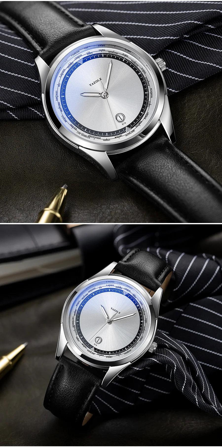 YAZOLE Men's Watch Minimalist Luxury Quartz Man Watch Original Leather Strap Waterproof Calendar Watches Relogio Masculino