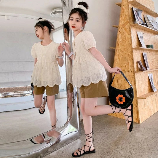 Girls Summer Outfit Set 2026 New Kids Short Sleeve Top and Shorts 2 Piece Clothing for Toddlers Stylish Casual Holiday Wear
