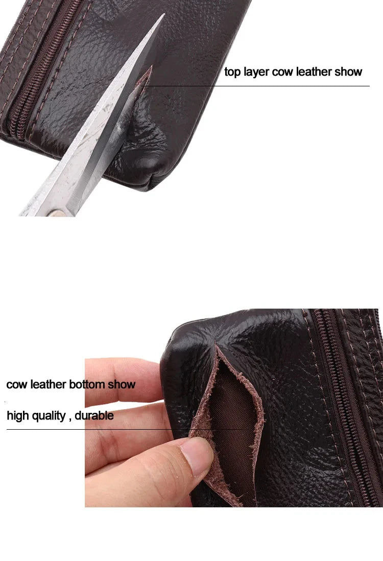Soft  Genuine Cow Leather Housekeeper Small Round Columnar Key Holder Car Key Wallet Coin Pouch Purse key bag