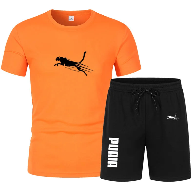 Sports Set Summer New Men's Quick Drying Mesh Set Men's T-shirt+Shorts 2-piece Set Men Casual Fitness Jogging Training Set