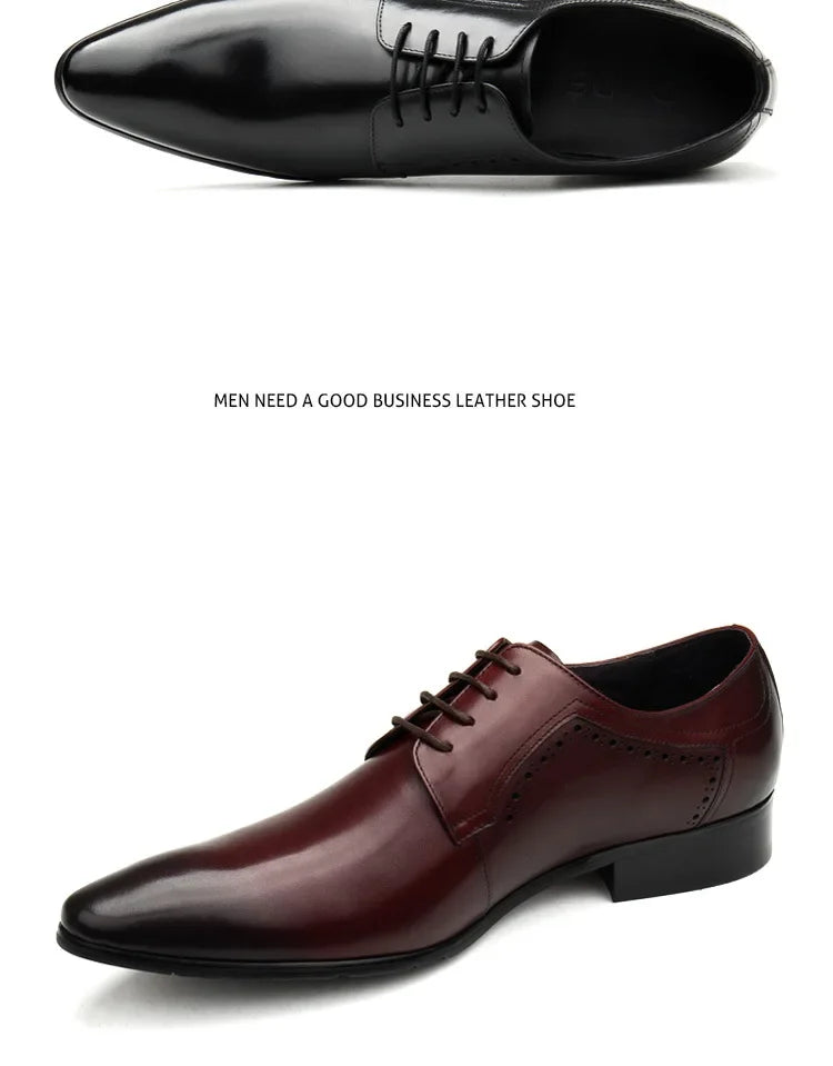 Leather shoes for men, lace up shoes for men, pointy, leather, high-end wedding, dress, Oxford, Lefu shoes, large, British style