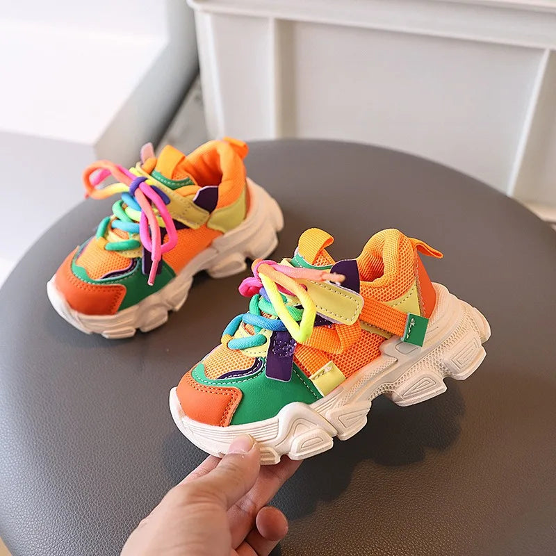 Kids Casual Sports Sneakers Soft Non-slip Sole Comfortable Walking Shoes for Boys Girls Autumn Colorful Style