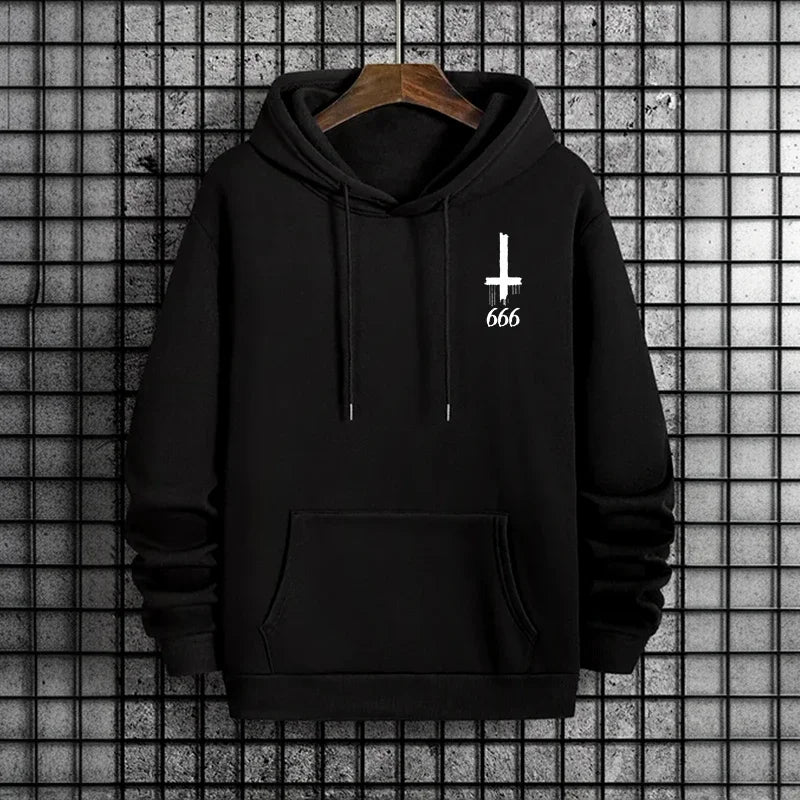 Mens Gothic Hoodie Satanic Symbol Print Street Fashion Warm Pullover Unisex Oversized Sweatshirt Outerwear Autumn Winter Outwear