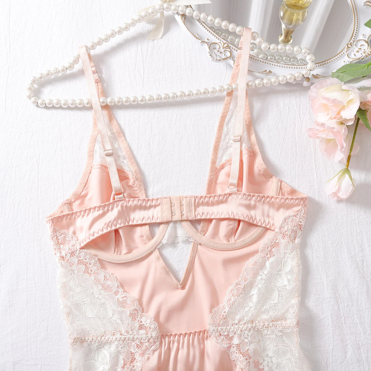 Sexy Deep-V Neck Satin Dress Sexy Lingerie Lace Patchwork Split Sissy Night Dress Women Slip Dress Nightwear Sensual Nightgown