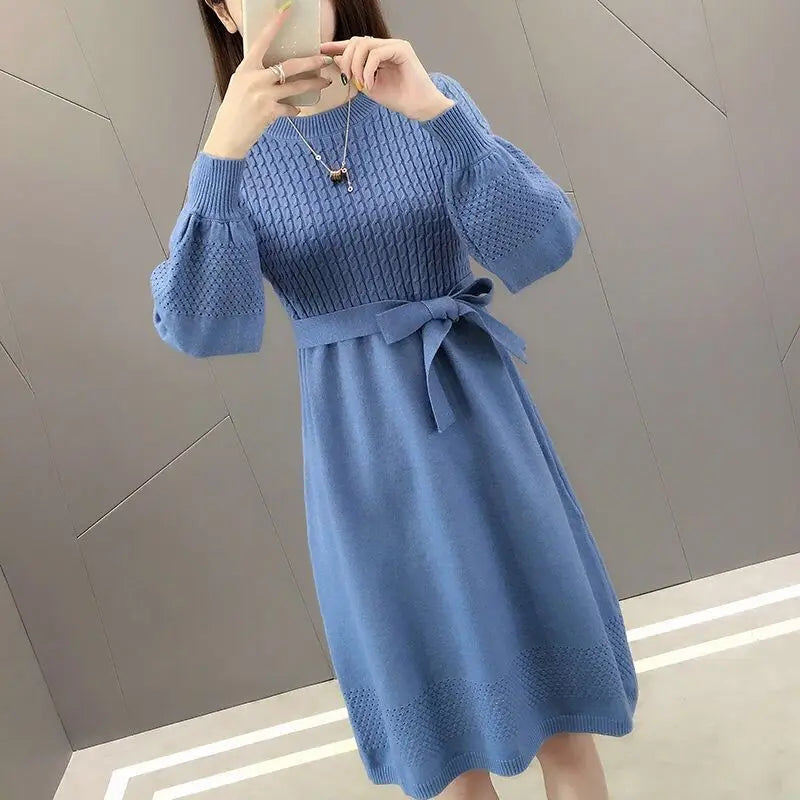 Solid O Neck Long Sleeve Sweaters Jersey Dress Elegant Fashion Harajuku Slim Fit Female Clothes Casual Sweat All Match Dresses