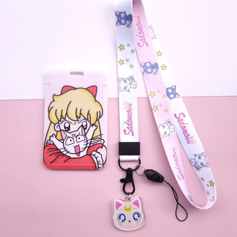 New Cartoon Girls Anime Lanyard Credit Card ID Holder Bag Student Women Travel Bank Bus Business Card Cover Badge