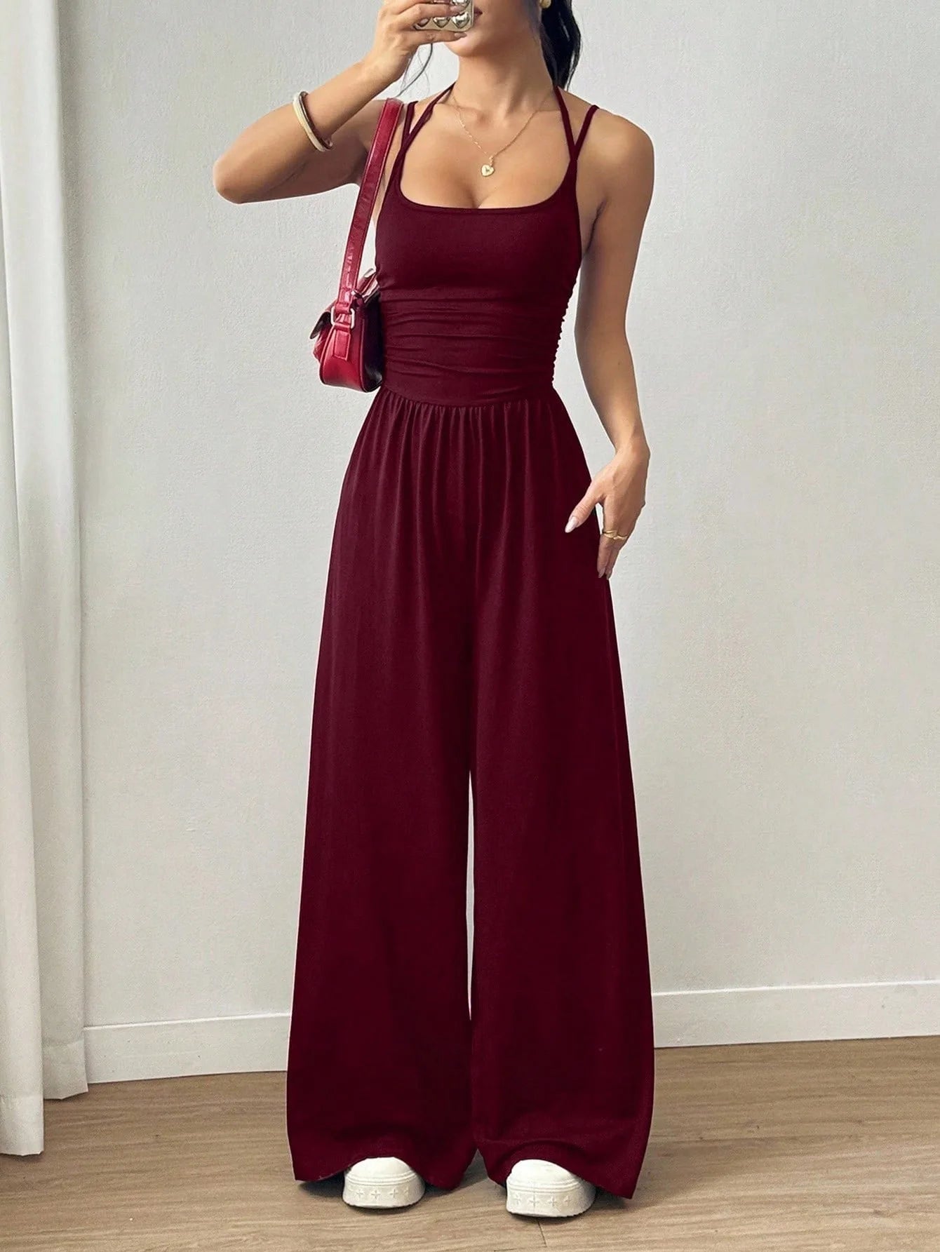 2026 Casual Jumpsuit Simple Style Jumpsuits For Woman Loose Wide Leg Trouser Women's Clothing Home Clothes Sleeveless Sling Silm