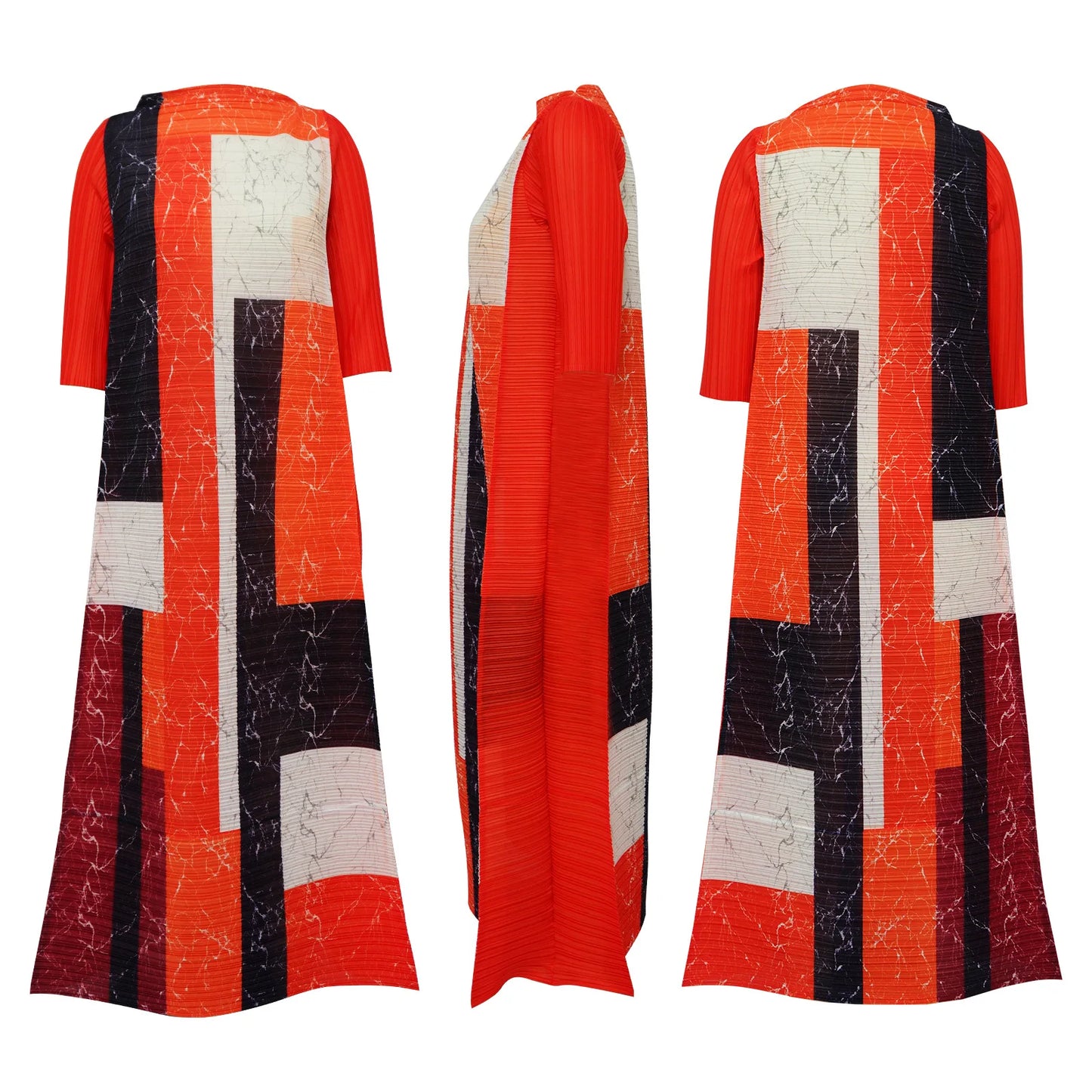 African Dresses for Women Summer Fashion Style African 3/4 Sleeve Polyester O-neck Pleated Dress Dashiki African Clothes Women