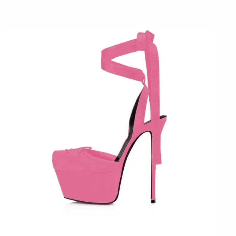 2025 Spring New Square-Toe High Heels Bow Knot Peep-Toe Platform Sandals for Women, Sexy Evening Party Club Wedding Shoes