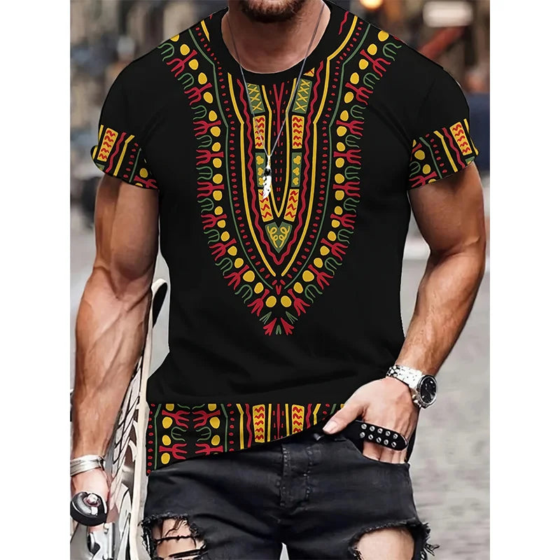 African Ethnic Pattern T-Shirt For Men Tribal Dashiki 3D Printed Tees Summer Casual Short Sleeve Loose T Shirts Round Neck Tops