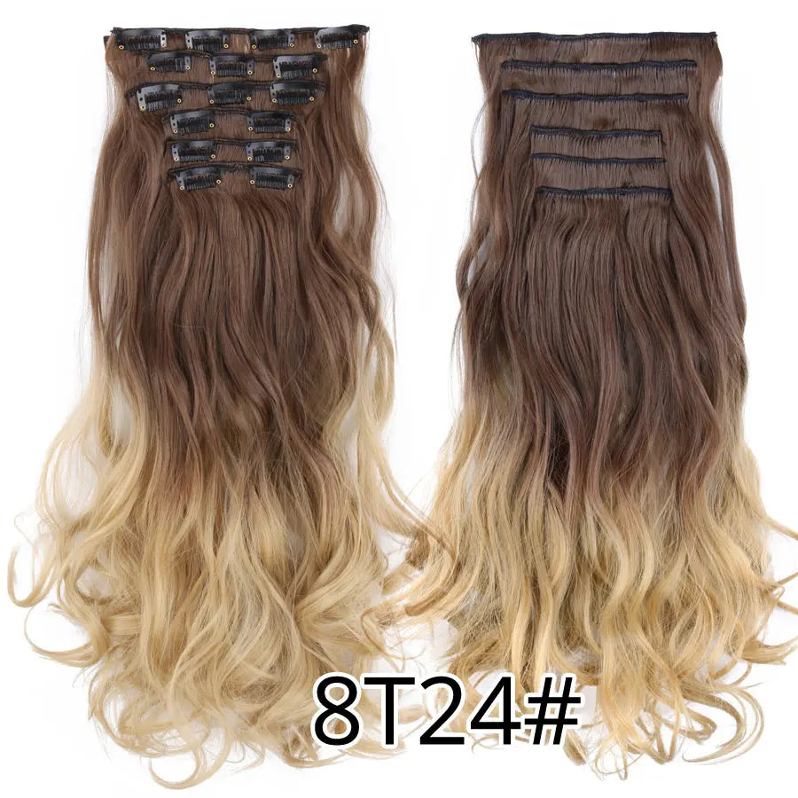 22 Inches Synthetic Long Straight Hairstyle 16 Clips 6Pcs/Set Hair Extensions Blonde Black Hairpieces Heat Resistant For Women