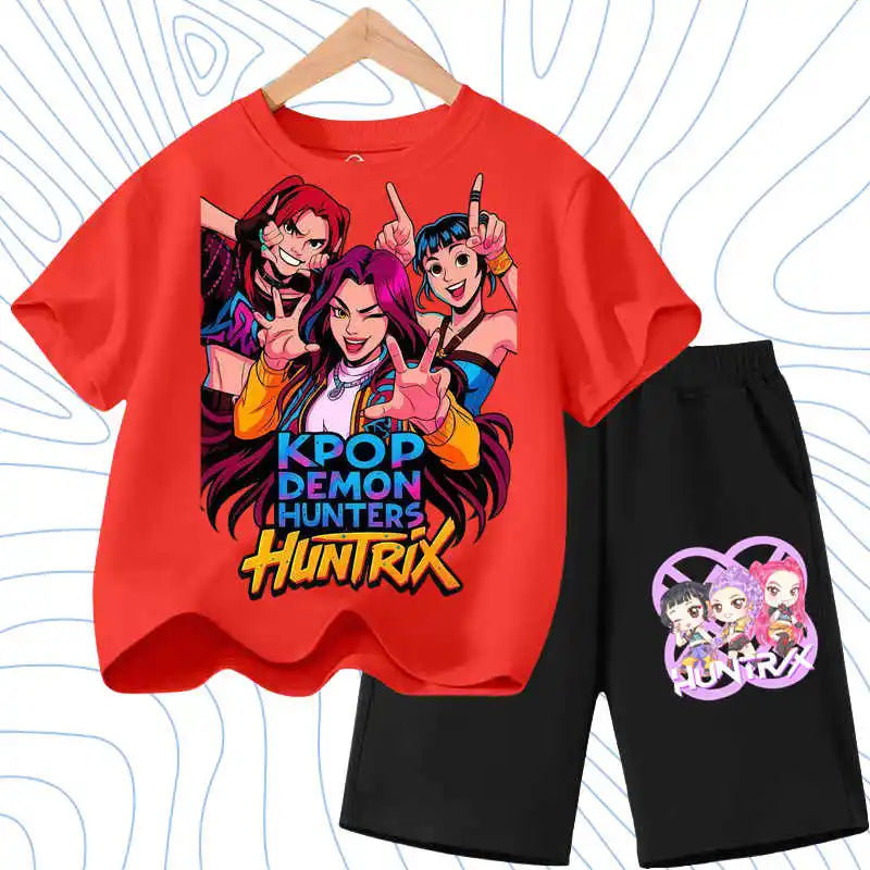 Kids Fashion Outfits Teen Children's O Neck Short Sleeve Tops Shorts 2pcs Summer Girls Casual T Shirt Sets K POP Cartoon Printed