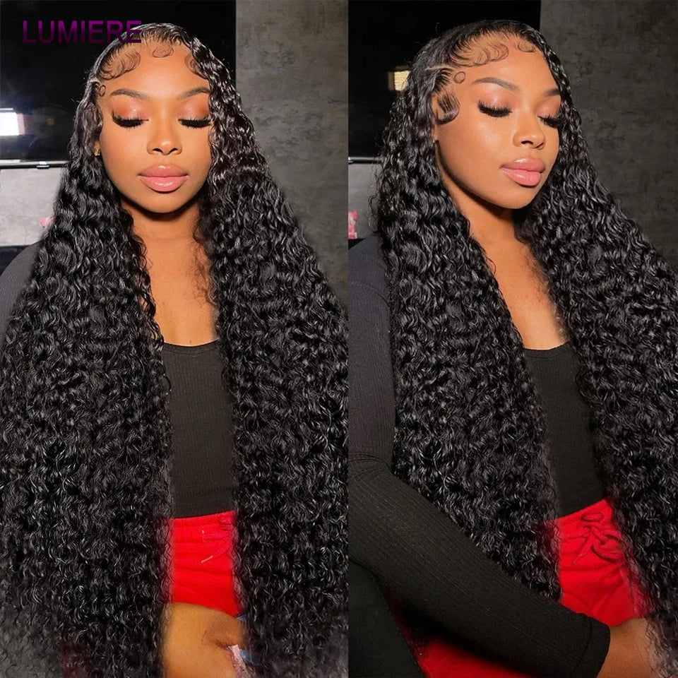 32" Deep Wave 100% Human Hair Bundle With Closure Fontal HD Transparent Curly 3 Bundles Human Hair Weavings And Closure Vietname