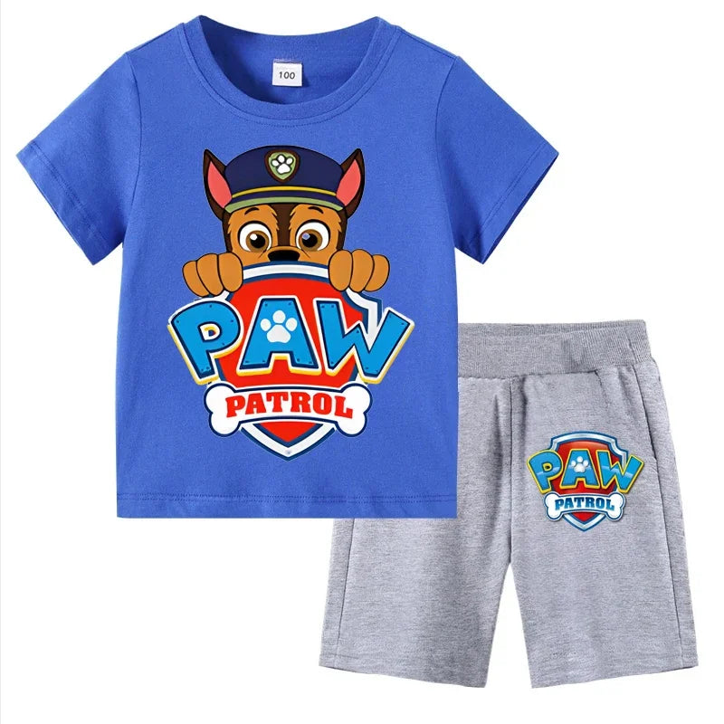 Paw Patrol Kids Set Boys Short Sleeve T-Shirt Top+Shorts 2-Piece Outfits Boys Cartoon Suit 3-8Years Children Clothes For Summer