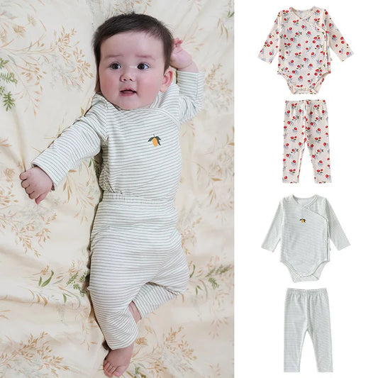 Baby Cotton Romper Spring Autumn Side Buttoned Bottom Cover Baby Boy Girl Protective Tummy Triangle Crawler Suit Long Pants