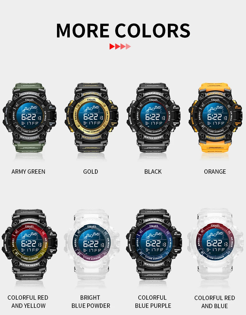 SMAEL Digital Watch LED Alarm Clock Military Watches Big Dial Digital Wristwatches 8082 Sport Watches for Men