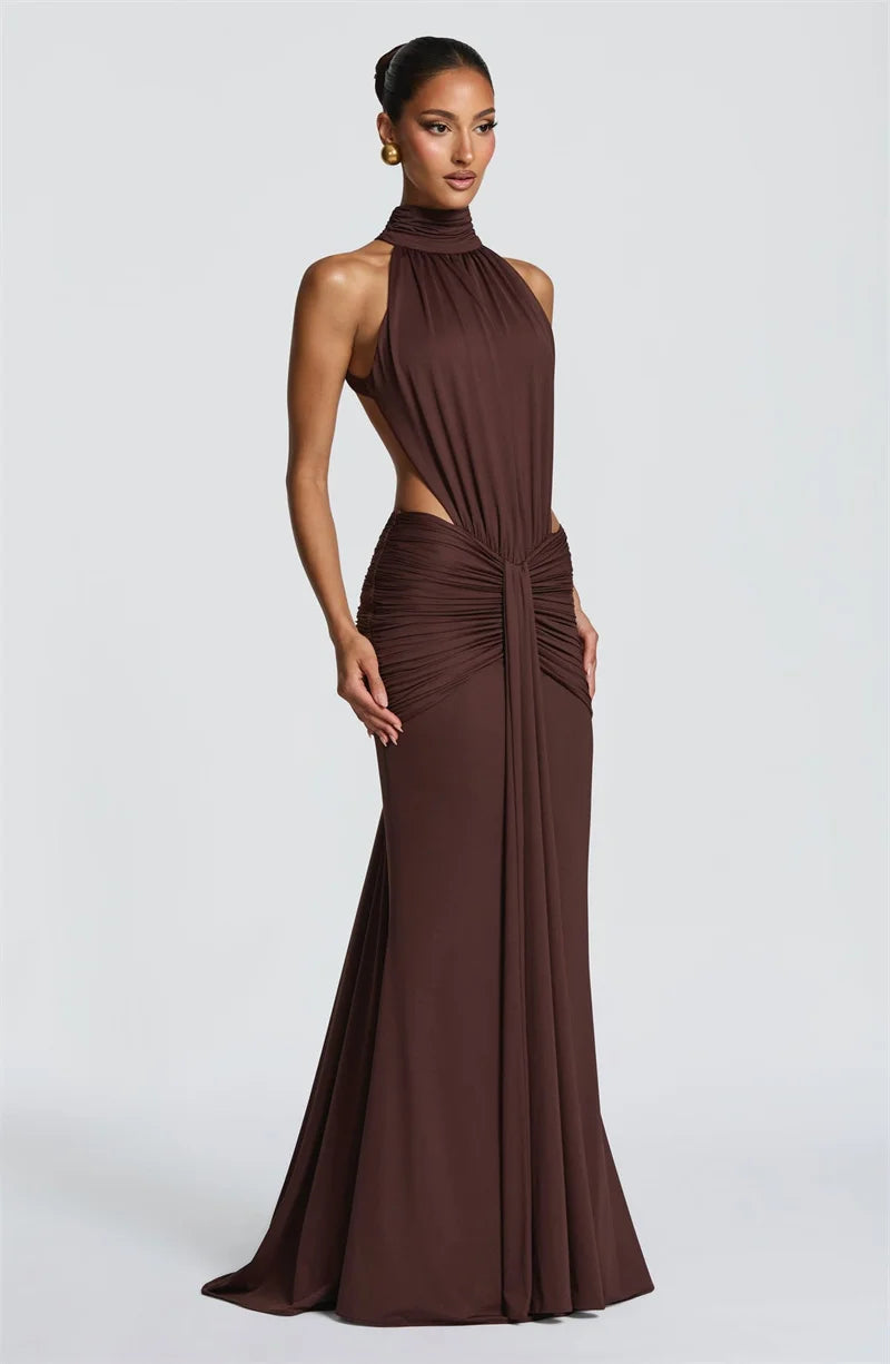 Mozision Backless Off Shoulder Maxi Dress Women Elegant Bodycon Party Ruched