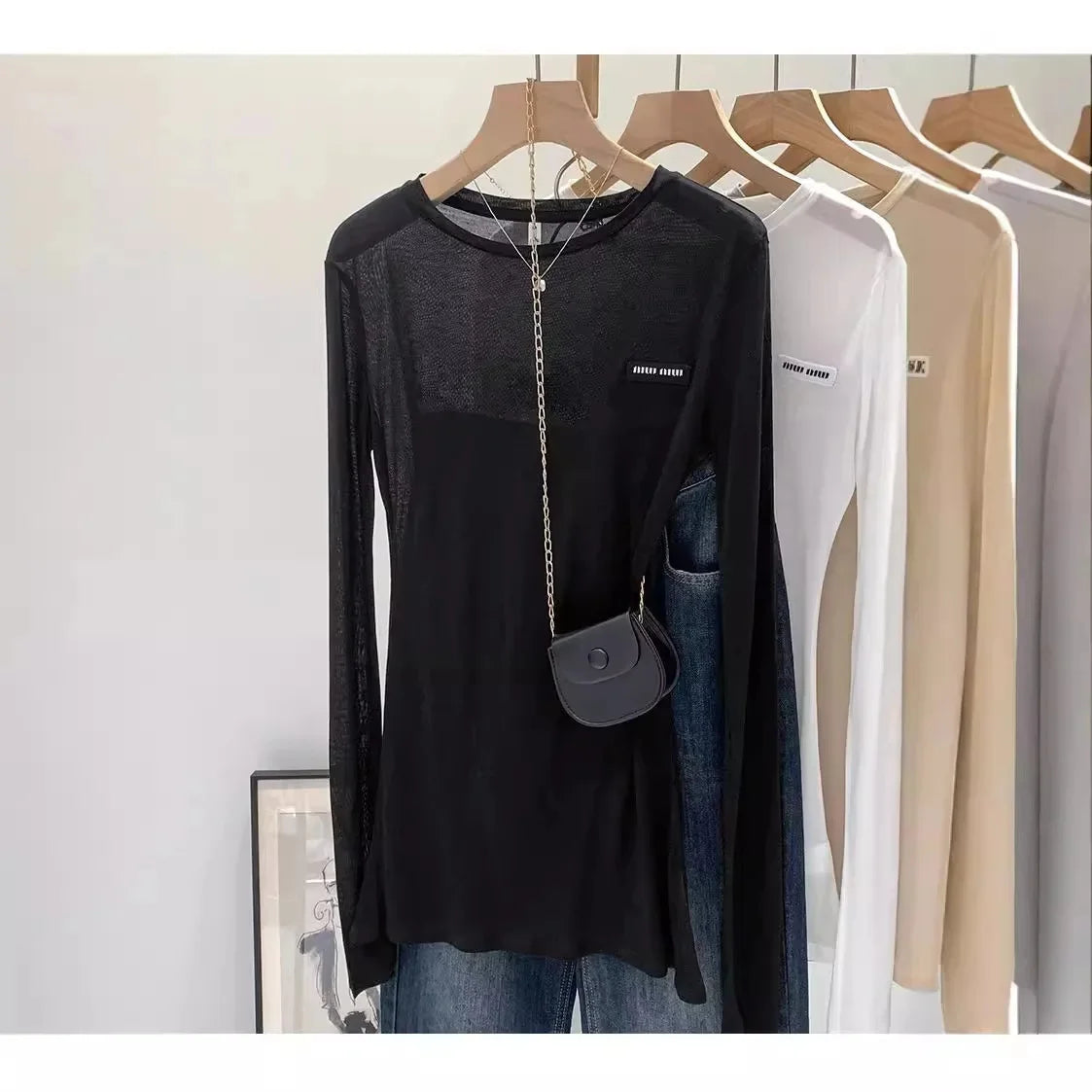 Laceleather Women's Long Sleeve T-Shirt Light Thin Sun Protection Base Layer Shirt Early Autumn New Style Label Attached