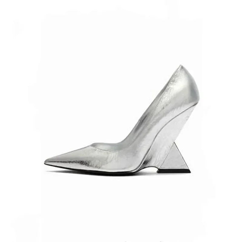 Summer 2024 New High Heels Thick Sole Thick Heel Lacquer Leather Shallow Mouth Pointed Fashion Sexy Women's Oversized Shoes