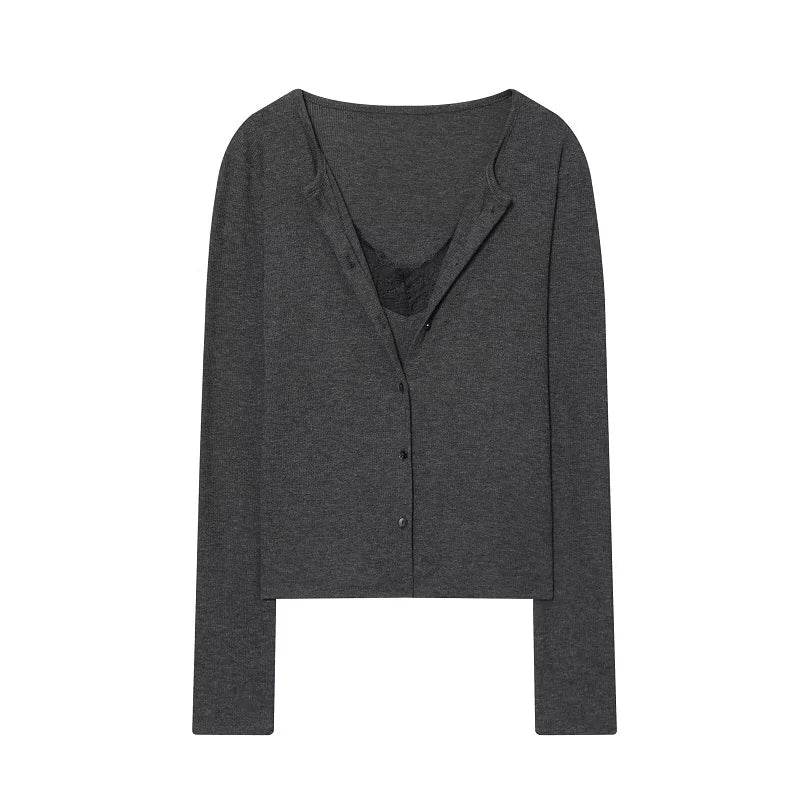 MUJER Lace Cropped Jacket Women Tops Vintage Knit Demi-season Jackets for Women Button up Women's Coats Office Knitted Cardigan