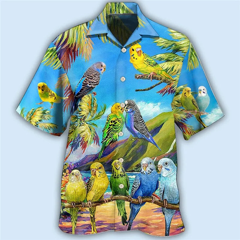 Summer Floral Parrot 3d Print Shirt Men Women Fashion Shirts Single-Breasted Short Sleeve Hawaiian Shirts Blouse Men's Clothing