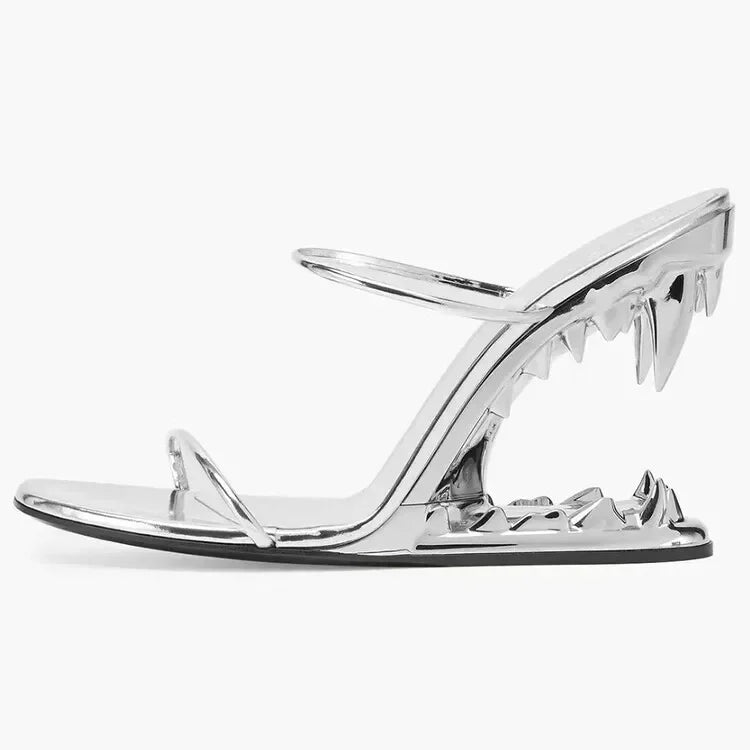 Spring Fashion Show, Teeth Shaped Heels, High Heels with Exposed Toes, Sloping Heels, Round Toe Fashion Women's Shoes