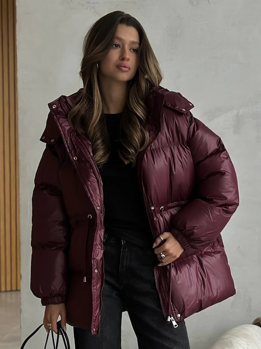 Wolfeel Drawstring Slim Fit Womens Winter Jacket Polyester Coat Warm