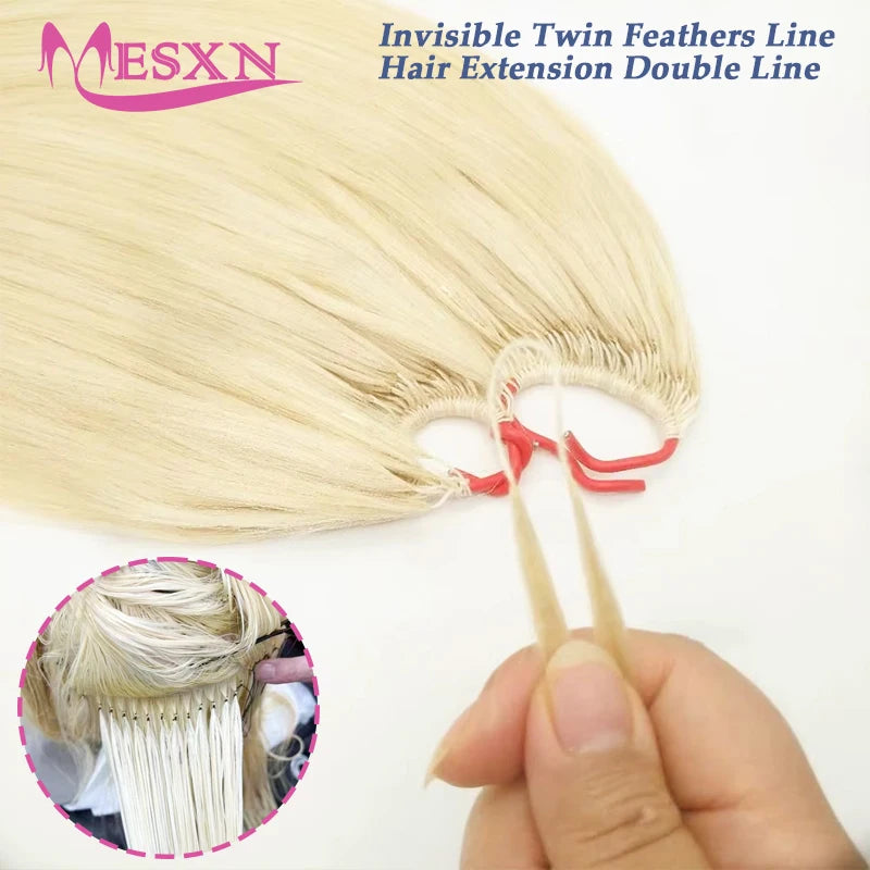 MESXN Double line New Feather hair extensions 100% Human Hair Real Natural Hair Comfortable and Invisible Brown Blonde 613
