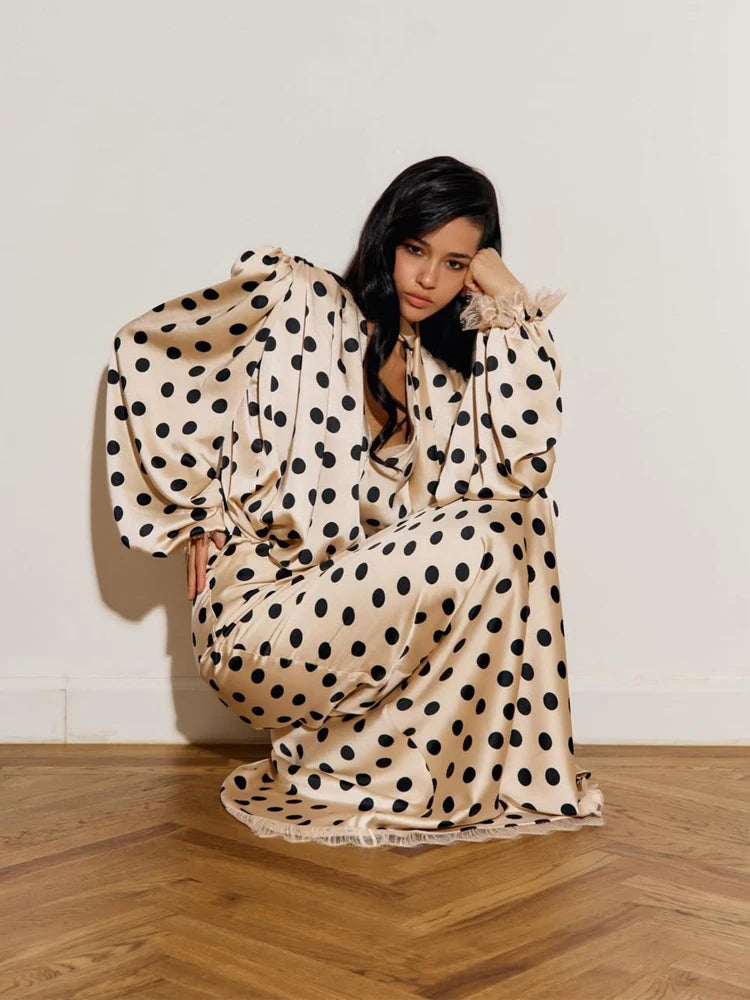 Polka Dot Polka Dot Skirt 2 Piece Set Women Elegant Scarf  Long Sleeve Shirts Suit Spring Lady Fashion Commucate Outwear 2026