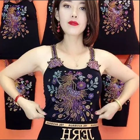 Sexy Summer Backless Tank Tops European Style Bright Diamond Camisole Vest For Women Sleeveless Suspender Bottom Shirt