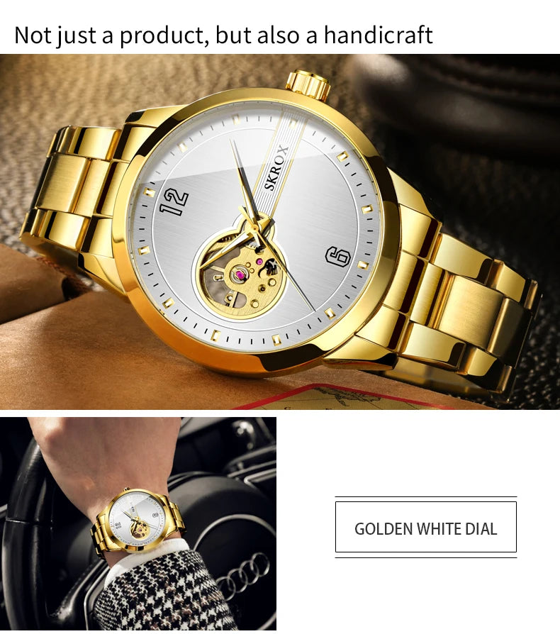 Original Genuine SKROX High-end Luxury Stainless Steel Skeleton Automatic Mens Watch Mechanical Waterproof Elegant Wrist Watches