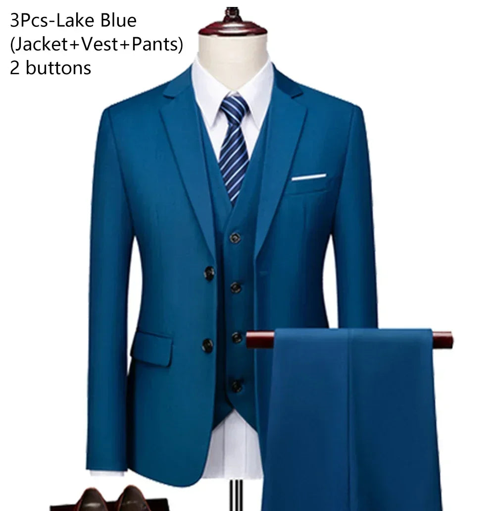 Elegant Suits For Men Wedding 3 Pieces 2 Set  Fashion Classic Full Jackets Vest Pants Blazers Outfit 2024 Formal Costume