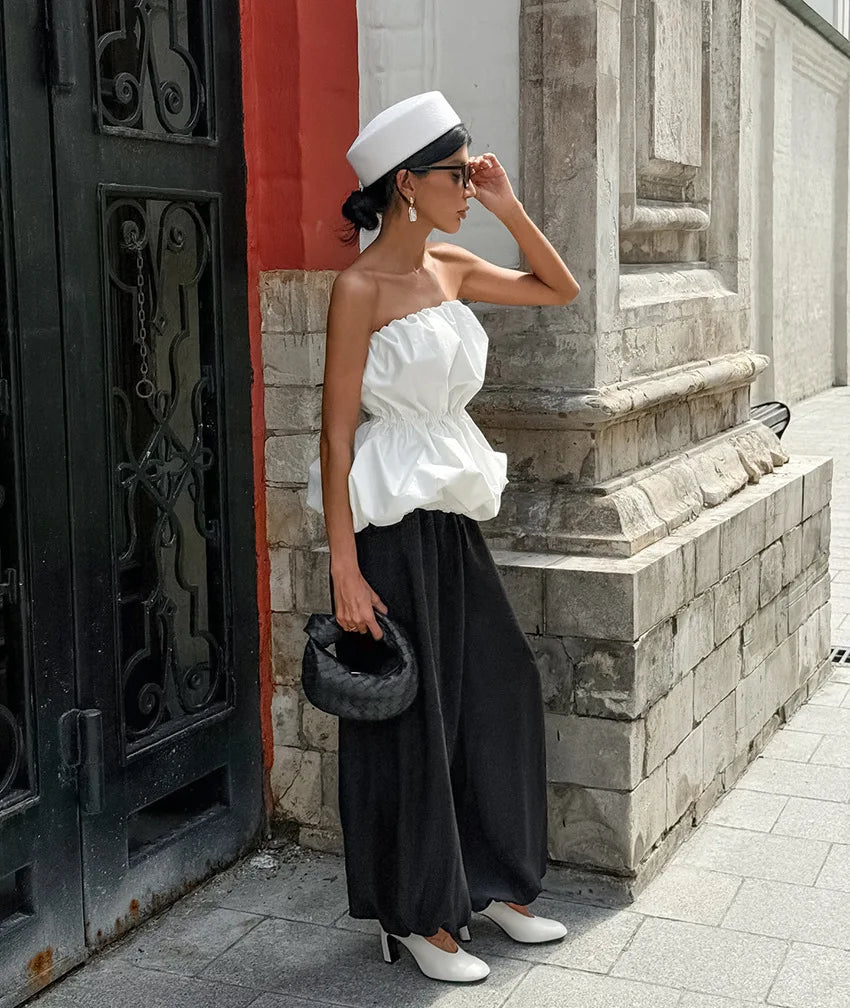 SuperAen European and American Style Fashion Design Sexy Top Unique Design Summer 2026 New White Folds Slimming Tops